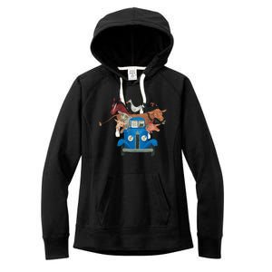 Little Blue Truck And Farm Animals Illustration Women's Fleece Hoodie