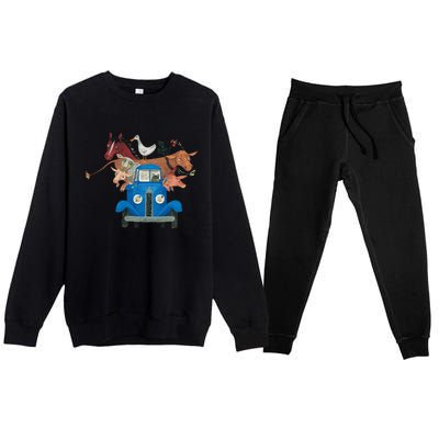 Little Blue Truck And Farm Animals Illustration Premium Crewneck Sweatsuit Set