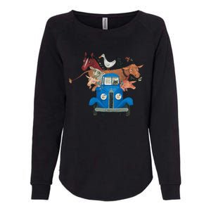 Little Blue Truck And Farm Animals Illustration Womens California Wash Sweatshirt