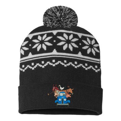 Little Blue Truck And Farm Animals Illustration USA-Made Snowflake Beanie