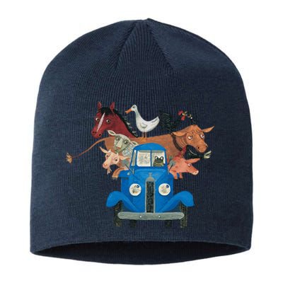 Little Blue Truck And Farm Animals Illustration Sustainable Beanie