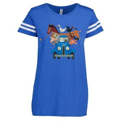 Little Blue Truck And Farm Animals Illustration Enza Ladies Jersey Football T-Shirt