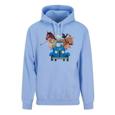 Little Blue Truck And Farm Animals Illustration Unisex Surf Hoodie