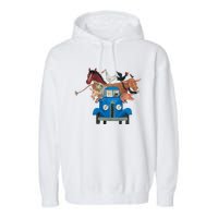 Little Blue Truck And Farm Animals Illustration Garment-Dyed Fleece Hoodie