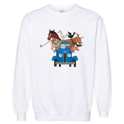 Little Blue Truck And Farm Animals Illustration Garment-Dyed Sweatshirt