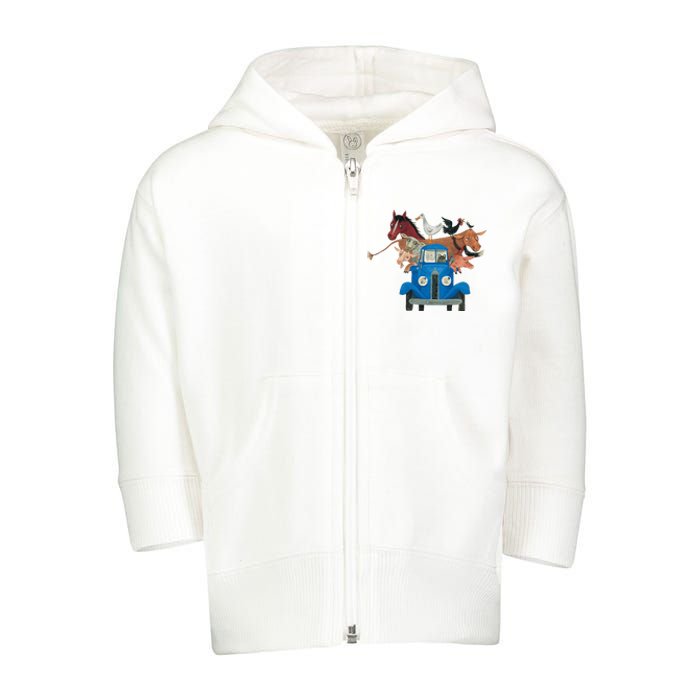 Little Blue Truck And Farm Animals Illustration Toddler Zip Fleece Hoodie