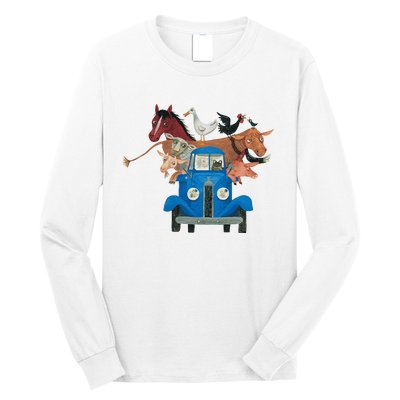 Little Blue Truck And Farm Animals Illustration Long Sleeve Shirt