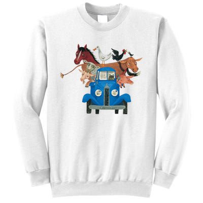 Little Blue Truck And Farm Animals Illustration Sweatshirt