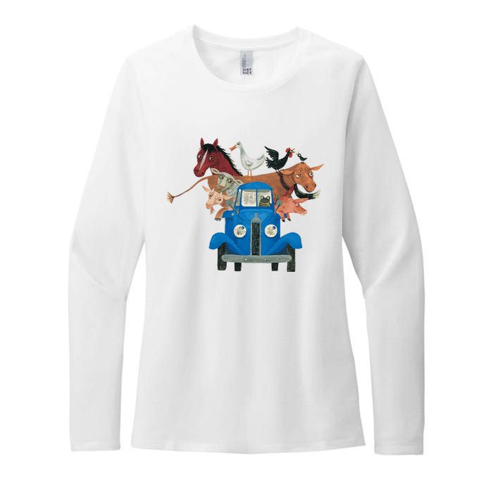 Little Blue Truck And Farm Animals Illustration Womens CVC Long Sleeve Shirt