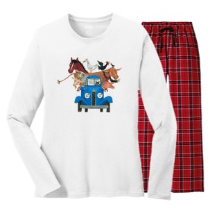 Little Blue Truck And Farm Animals Illustration Women's Long Sleeve Flannel Pajama Set 