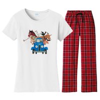 Little Blue Truck And Farm Animals Illustration Women's Flannel Pajama Set