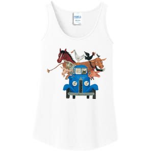 Little Blue Truck And Farm Animals Illustration Ladies Essential Tank