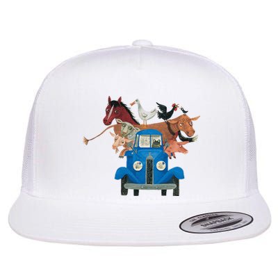 Little Blue Truck And Farm Animals Illustration Flat Bill Trucker Hat