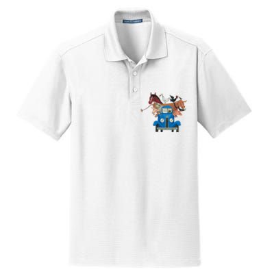 Little Blue Truck And Farm Animals Illustration Dry Zone Grid Polo