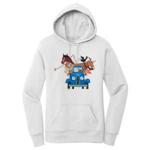 Little Blue Truck And Farm Animals Illustration Women's Pullover Hoodie