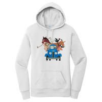 Little Blue Truck And Farm Animals Illustration Women's Pullover Hoodie