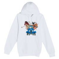 Little Blue Truck And Farm Animals Illustration Premium Pullover Hoodie