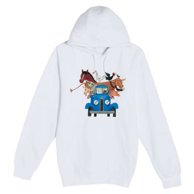 Little Blue Truck And Farm Animals Illustration Premium Pullover Hoodie