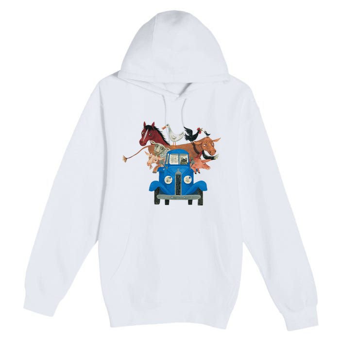 Little Blue Truck And Farm Animals Illustration Premium Pullover Hoodie