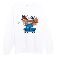 Little Blue Truck And Farm Animals Illustration Premium Crewneck Sweatshirt