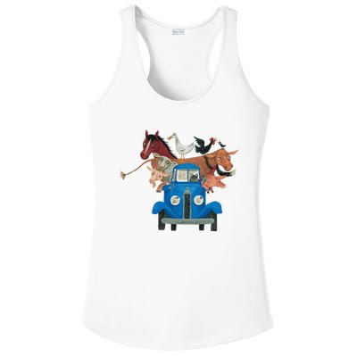 Little Blue Truck And Farm Animals Illustration Ladies PosiCharge Competitor Racerback Tank