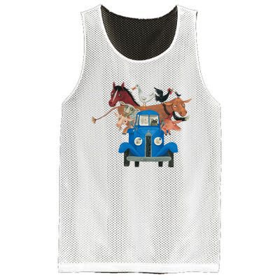 Little Blue Truck And Farm Animals Illustration Mesh Reversible Basketball Jersey Tank