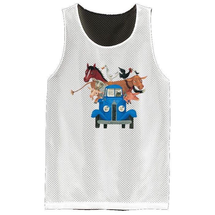 Little Blue Truck And Farm Animals Illustration Mesh Reversible Basketball Jersey Tank