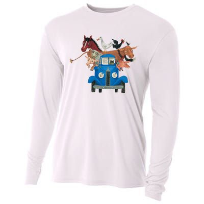 Little Blue Truck And Farm Animals Illustration Cooling Performance Long Sleeve Crew