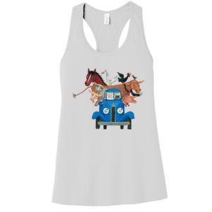 Little Blue Truck And Farm Animals Illustration Women's Racerback Tank