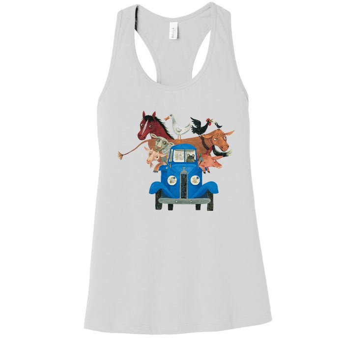 Little Blue Truck And Farm Animals Illustration Women's Racerback Tank