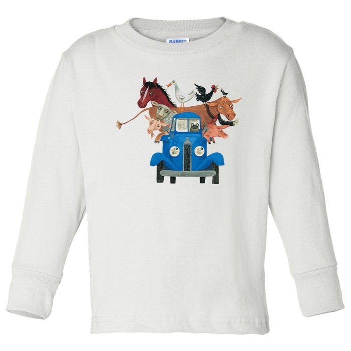 Little Blue Truck And Farm Animals Illustration Toddler Long Sleeve Shirt