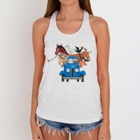 Little Blue Truck And Farm Animals Illustration Women's Knotted Racerback Tank