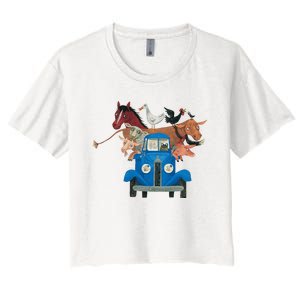 Little Blue Truck And Farm Animals Illustration Women's Crop Top Tee