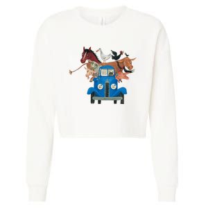 Little Blue Truck And Farm Animals Illustration Cropped Pullover Crew