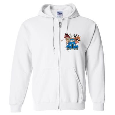 Little Blue Truck And Farm Animals Illustration Full Zip Hoodie