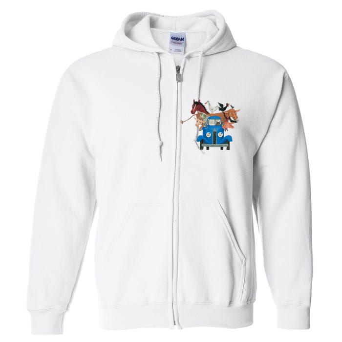 Little Blue Truck And Farm Animals Illustration Full Zip Hoodie