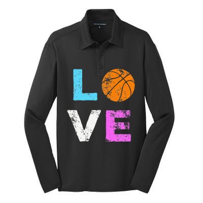 Love Basketball Team Fan Gift Silk Touch Performance Long Sleeve Polo