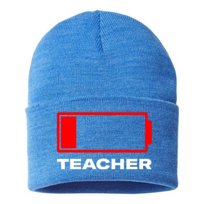 Low Battery Teacher Funny Teacher Life Humor Teaching Work Gift Sustainable Knit Beanie