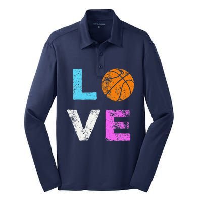 Love Basketball Team Fan Gift Silk Touch Performance Long Sleeve Polo