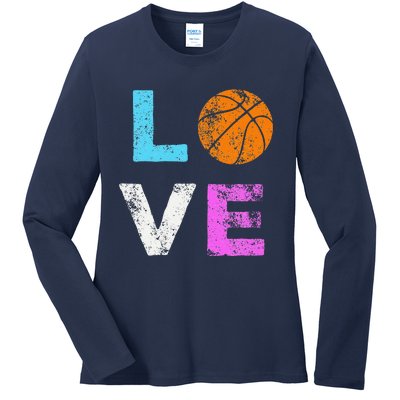 Love Basketball Team Fan Gift Ladies Long Sleeve Shirt