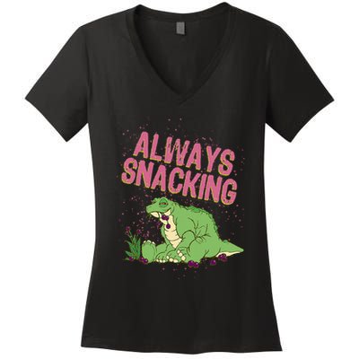 Land Before Time Spike Always Snacking Women's V-Neck T-Shirt