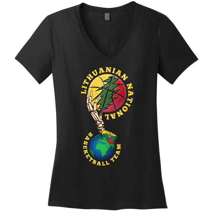 Lithuanian BB Team Win For Lietuva By Lithuania Strong Women's V-Neck T-Shirt