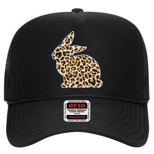 Leopard Bunny Funny Rabbit Easter Day Gift Cute Bunny High Crown Mesh Back Trucker Hat