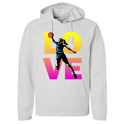 Love Basketball Teen Girls Gift Performance Fleece Hoodie