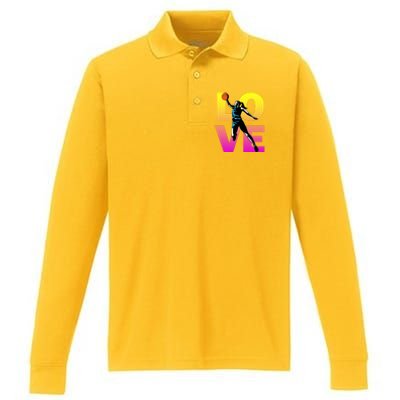 Love Basketball Teen Girls Gift Performance Long Sleeve Polo