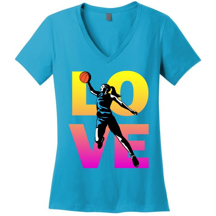 Love Basketball Teen Girls Gift Women's V-Neck T-Shirt