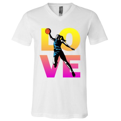 Love Basketball Teen Girls Gift V-Neck T-Shirt