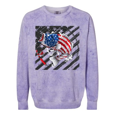 Largemouth Bass USA Flag Imprint Colorblast Crewneck Sweatshirt