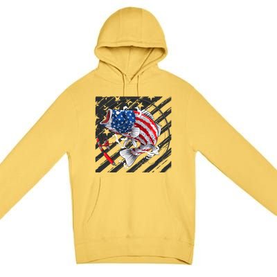 Largemouth Bass USA Flag Imprint Premium Pullover Hoodie