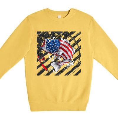 Largemouth Bass USA Flag Imprint Premium Crewneck Sweatshirt